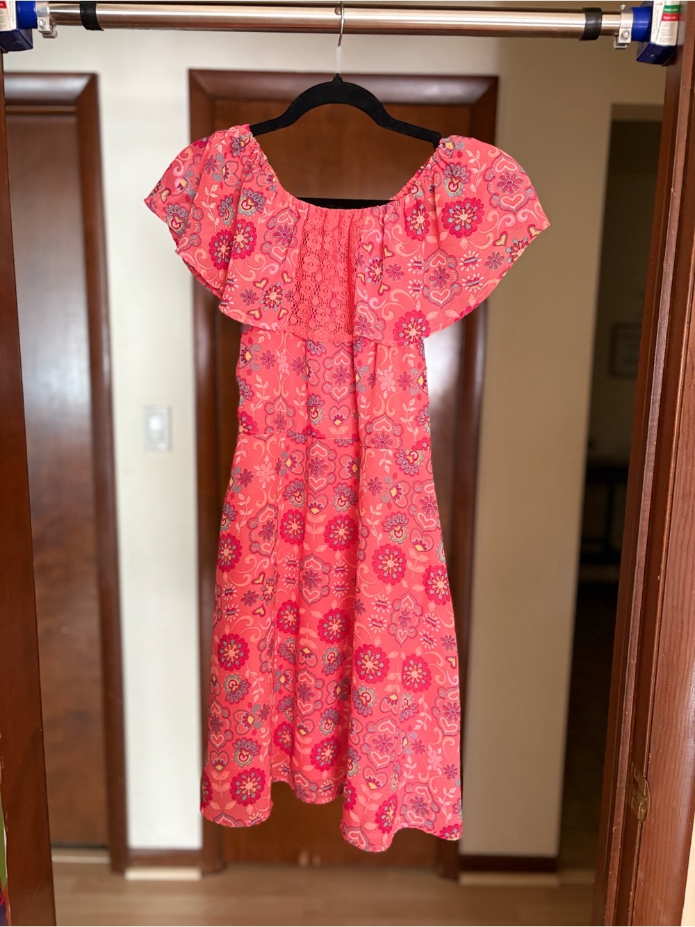 Wonder Nation Bright Coral Red Off-Shoulder Dress - Picture 1 of 5